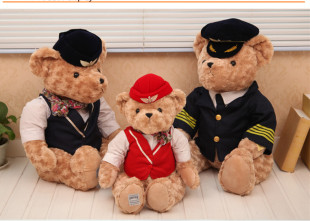 韩版机长飞行员制服泰迪熊公仔 空姐生日礼物毛绒玩具熊玩偶公仔