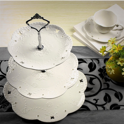 欧式浮雕三层盘创意两双层陶瓷水果盘蛋糕盘子架下午茶婚庆点心盘