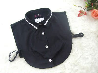 定制手工时尚女衬衫领装饰假领子纯色镶黑条棉质尖领圆领黑白推荐