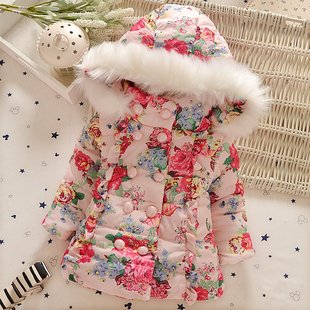 童装女童冬装外套大毛领加厚1-3女宝宝儿童棉衣袄韩版中长款棉服