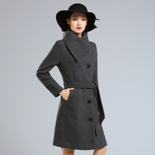 2015秋冬韩版新款加厚中长款大码毛呢外套修身羊毛呢子大衣百搭女