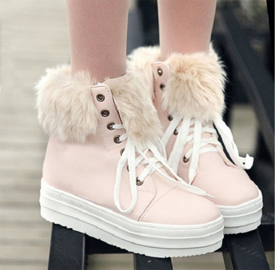 2015冬季学生雪地靴女韩版平底休闲棉鞋加绒加厚短筒系带短靴