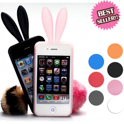 高品质韩国Rabito iphone 4兔女郎手机硅胶套 兔子支架