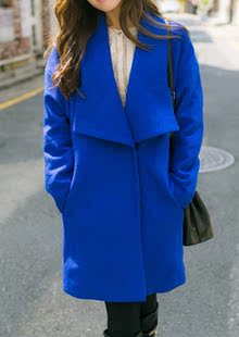 2015女装新款秋冬韩版大领中长款加厚宽松茧型羊毛呢子大衣外套