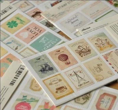 韩国DIY菜单相册复古草本标语标签邮票式贴纸(8款-2枚入)
