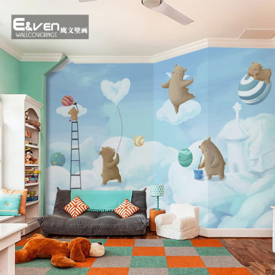 定制儿童房卧室墙纸卡通可爱小熊背景墙壁纸男女孩大型壁画无纺布