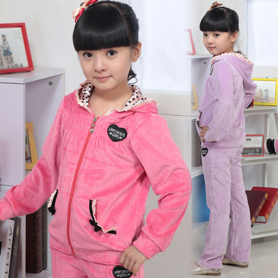 2015新款春秋韩版女童装薄款绒面拉链衫时尚二件套4-5-7-9-11岁