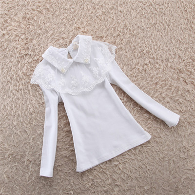 中小童 2015新款女童秋装儿童韩版百搭蕾丝长袖打底衫白色上衣T恤