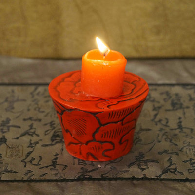 中式复古烛台装饰品摆件餐桌树脂蜡烛台婚庆道具仿古烛台玲珑红色