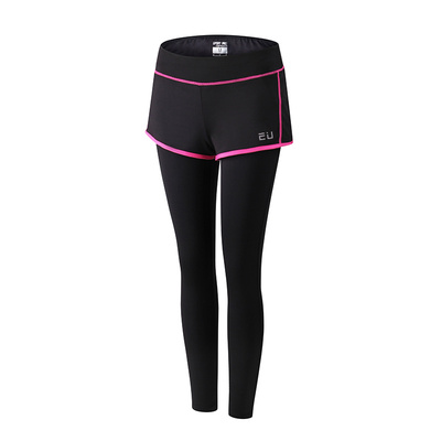 新款健身裤女跑步健身压缩裤假两件运动紧身裤速干弹力打底瑜伽裤