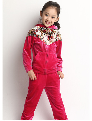 2016童装女童卫衣韩版春秋装中大童金丝绒长袖两件套儿童运动套装