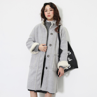 2015冬季新款韩版宽松时尚毛呢中长款加厚羊羔毛棉衣外套大衣女潮