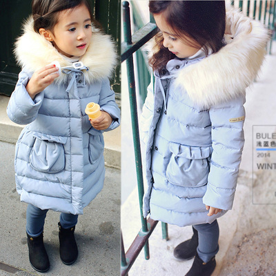 冬季韩国新款毛领中小童仿羽绒大衣羊羔毛棉袄外套女童中长款棉服