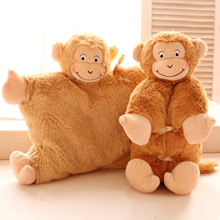 可爱小猴子长毛绒公仔手捂抱枕坐垫纽扣靠垫两用暖手宝 猴年礼物
