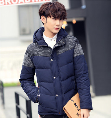 新款韩版修身加厚男士羽绒服时尚冬装青年外套潮上衣迷彩棉服男