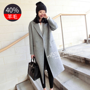 2015冬新款女装韩版双排扣毛呢大衣中长款加厚修身显瘦外套风衣潮