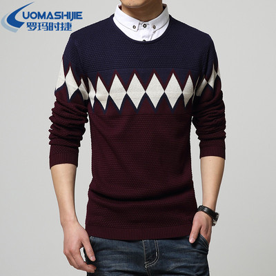 衬衣领毛衣男 秋冬季韩版修身青年针织衫男士套头假两件打底衫潮