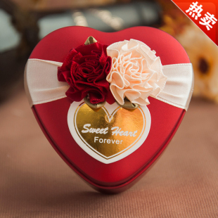 隆享结婚喜糖盒子创意婚庆糖果包装盒红色心形马口铁喜糖盒中国风