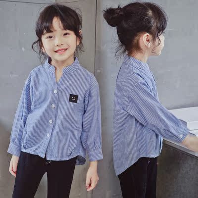 2016新品童装韩版女童秋季衬衣休闲长袖纯棉儿童宝宝卡通条纹衬衫