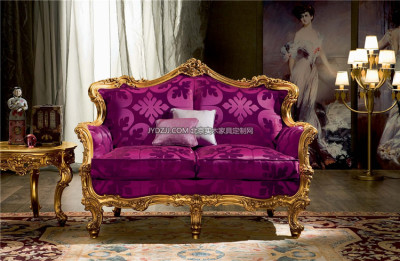法式奢华双人沙发 欧式新古典实木雕花金箔沙发 进口布艺软包沙发