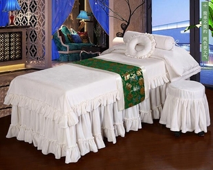 纯色天然棉绒美容床罩四件套 定做床罩白色被套纯棉床罩 玲玲家纺