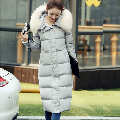 2015冬新款韩版超长款过膝羽绒服女加厚修身奢华貉子毛领连帽外套
