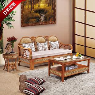 客厅多功能实木沙发床藤艺推拉两用组合可折叠伸缩1.2米双人包邮