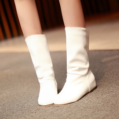 2015靴子女春秋款短靴内增高中跟中靴韩版学生单靴女靴白色女鞋