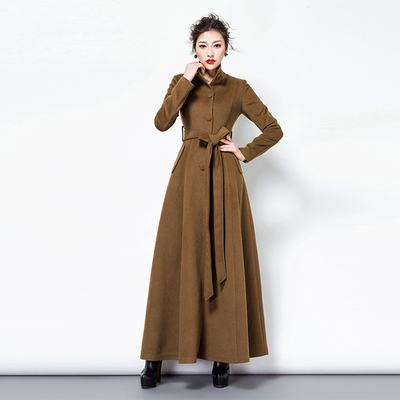 2016冬装新款韩版修身立领风衣纯色气质羊绒大衣长款显瘦毛呢外套