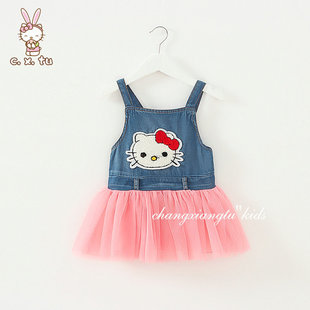 夏季韩版女童KT猫卡通小童牛仔童公主裙1-2-3-4岁背带裙包邮