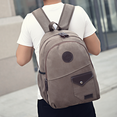 2016新款复古男士双肩包韩版潮大中学生书包帆布背包旅行包