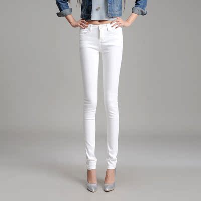 2015新款韩版白色牛仔裤女 铅笔裤显瘦弹力小脚黑色修身女士长裤