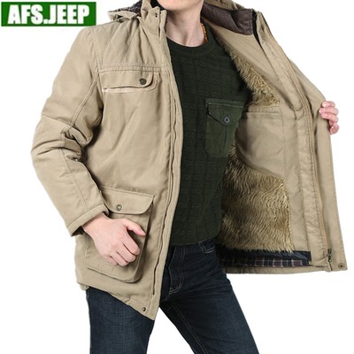 AFS JEEP吉普棉衣可脱卸内胆棉袄中长款加绒冬装中老年棉服男外套
