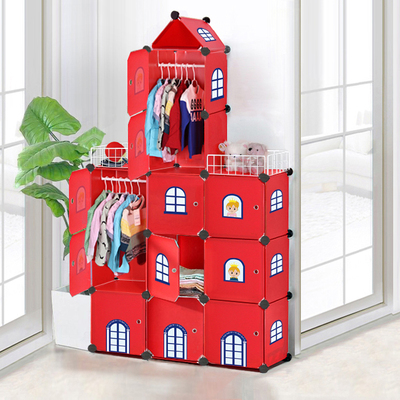 圣若瑞斯简易组合儿童卡通别墅衣橱组装衣柜宝宝玩具整理收纳柜