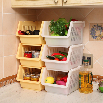 厨房置物架落地菜架整理架收纳层架 日式塑料叠加水果蔬菜筐