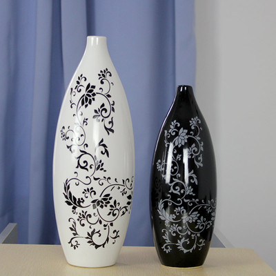 现代简约家居饰品 黑白花瓶 景德镇陶瓷摆件 新房必备装饰