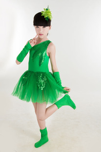 六一儿童茉莉花幼儿园小草演出服装女孩亮片绿树叶舞台舞蹈表演服