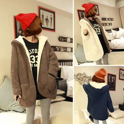 外套女版学生潮保暖加厚 卫衣2015秋冬新款韩版大码女装羊羔绒带