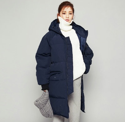2015冬季新款 韩国学院风中长款连帽休闲时尚显瘦保暖羽绒棉服女