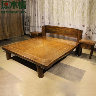 原木原生态实木大床2米双人床原木色简约大床环保实木床樟木家具