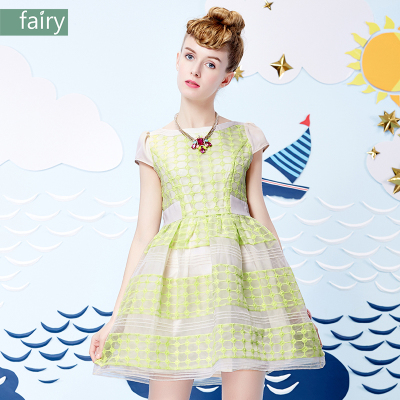 【夏清仓】Fairy2015夏新款修身显瘦欧根纱连衣裙5422E020066