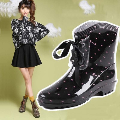 秋季韩国豹纹女士套鞋胶鞋格子短筒雨鞋时尚防水鞋雨靴女防滑水鞋