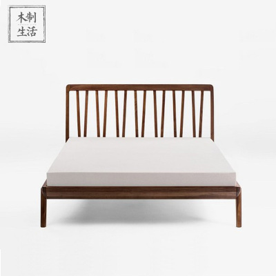 木制生活现代简约镂空靠背实木双人床1米8橡木黑胡桃木床卧室新品