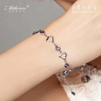 A12原创款女日韩版紫水晶钻银首饰品 送闺蜜女友生日礼物冬