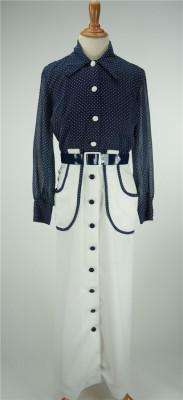 Sold Vintage孤品深蓝与白 反色设计 古典优雅 古董长袖连衣裙
