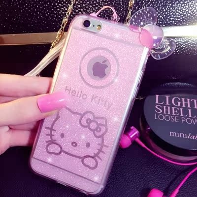KT猫iphone6手机壳6s透明苹果6plus软硅胶卡通保护套5S闪粉挂绳