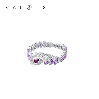 VALOIS法朵白色锆石圆形紫色翅膀水滴形女925银饰配饰品手链