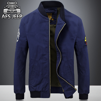 AFS JEEP秋季飞行员夹克男青年牛仔外套薄款棒球衫春秋工装棒球服