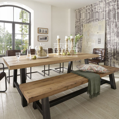 美式做旧老松木工作台铁工艺工业LOFT画桌实木餐桌会议吧台桌