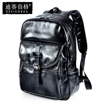迪赛佰格新款潮男双肩包亮皮书包韩版男女士背包休闲旅行包电脑包